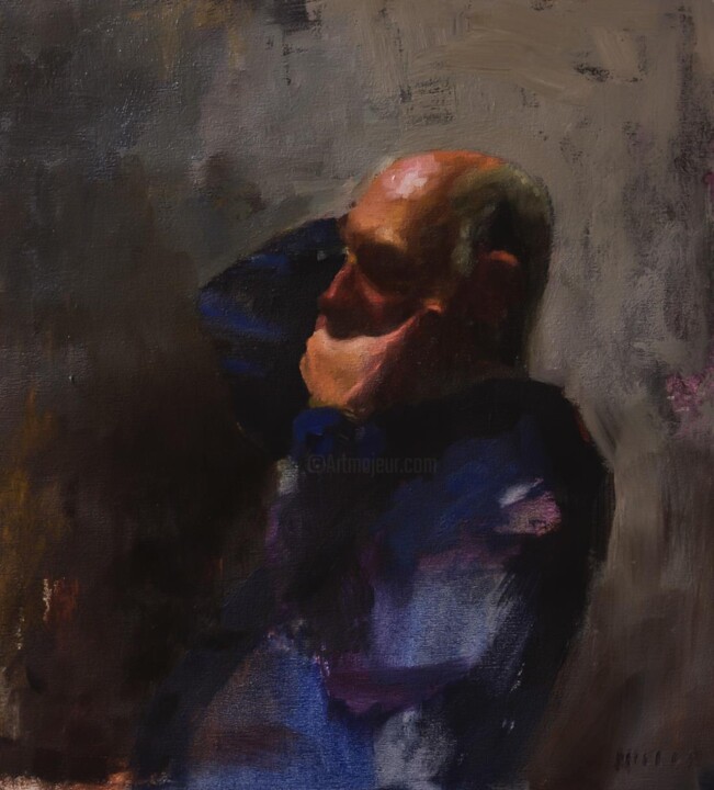 Man Adjusting his Face 绘画, 15.8x15.8 in