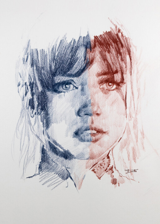 My Tribute to JOI, captured in Crimson and Blue Drawing, 15x11 in
