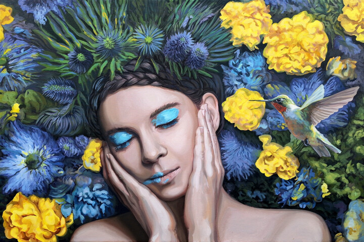 Painting titled "The Daughter of the…" by Gabriel Cristian Matei, Original Artwork, Oil Mounted on Wood Stretcher frame