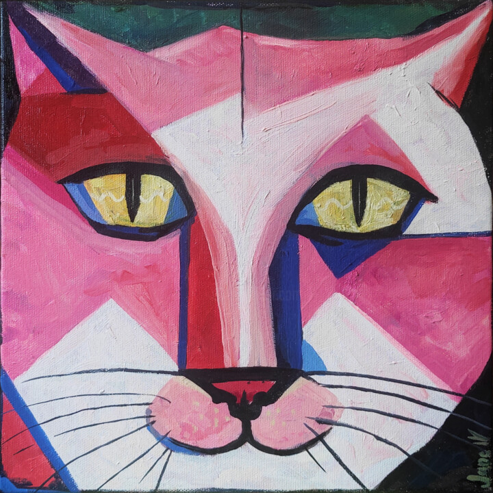 Pink cat 绘画, 15.8x15.8 in