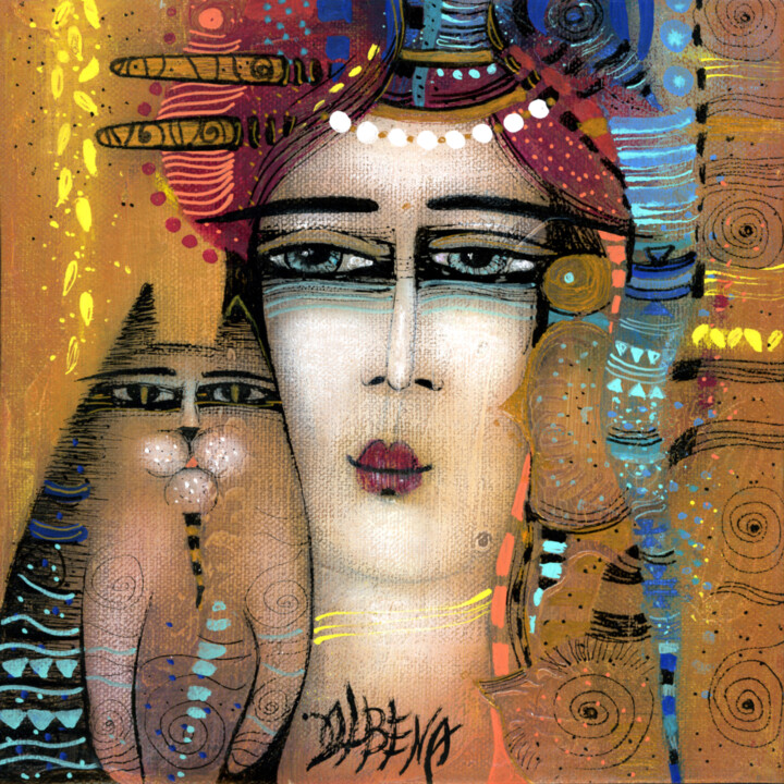Painting titled "Les petits bonheurs" by Albena Vatcheva, Original Artwork, Ink Mounted on Wood Stretcher frame
