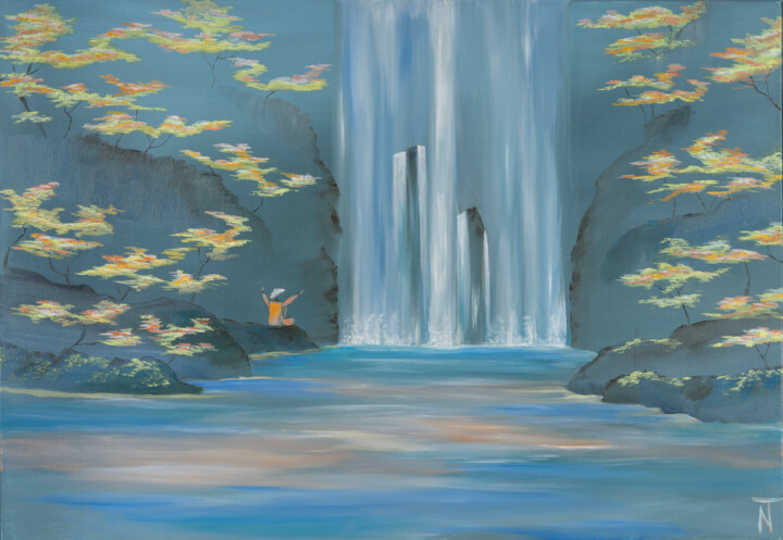 MEDITATION SOUS LA CASCADE 绘画, 31.9x45.7 in