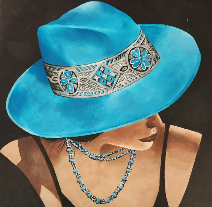绘画 标题为“LE CHAPEAU BLEU CAN…” 由Evelyne Sie, 原创艺术品, 丙烯 安装在木质担架架上