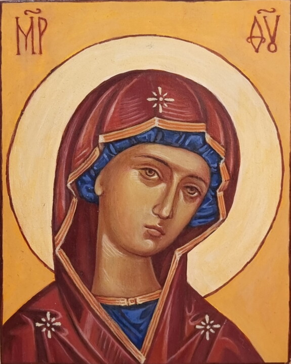 Painting titled "Virgin Mary" by Artmoods Tp, Original Artwork, Tempera Mounted on Wood Panel