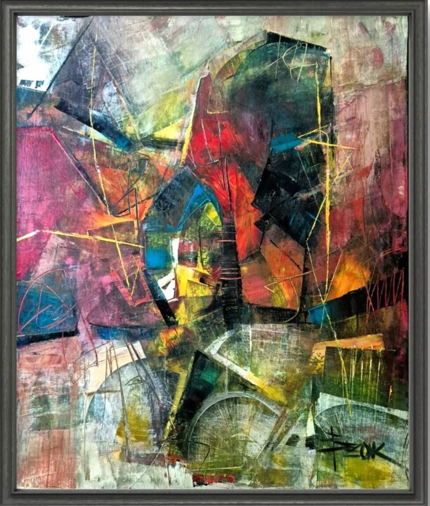 Schilderij getiteld "CHARADE III" door Sonja Brzak, Origineel Kunstwerk, Olie Gemonteerd op Frame voor houten brancard