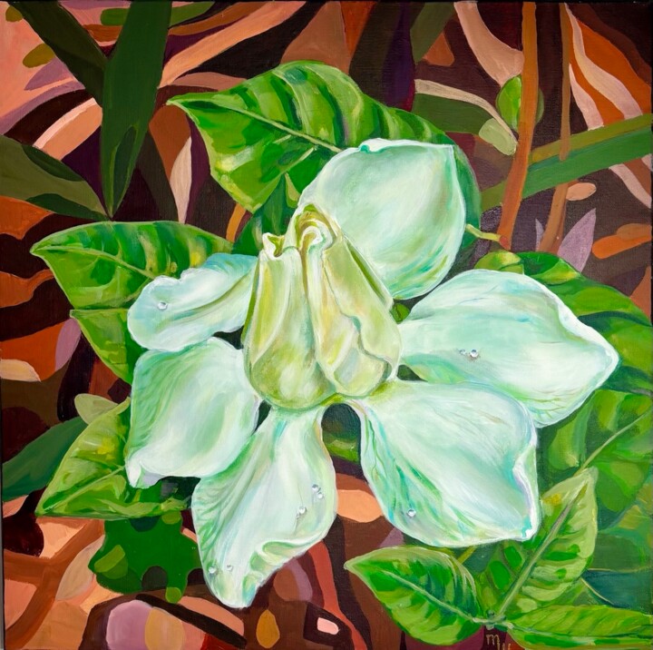 绘画 标题为“White Bloom in Cont…” 由Tatiana Shakh, 原创艺术品, 丙烯
