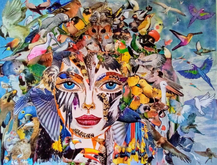 Elle, aux mille ailes Collages, 16.9x21.7 in