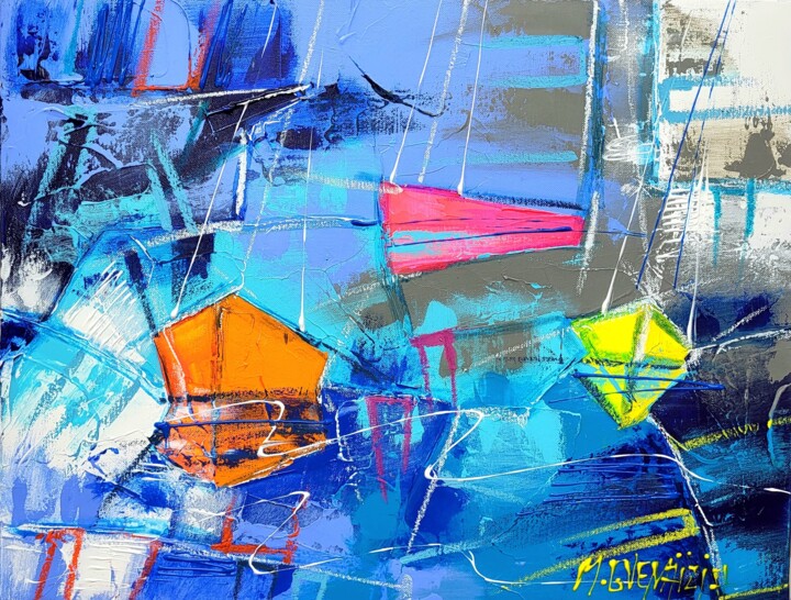 Schilderij getiteld "PEPITES MARINE EN B…" door Myriam Guenaizia, Origineel Kunstwerk, Olie Gemonteerd op Frame voor houten…