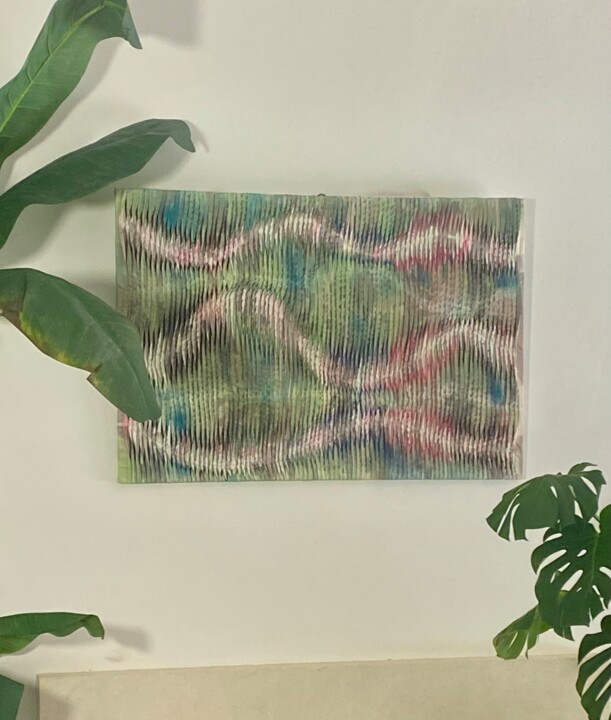 Textile Art titled "Tableau sculpture a…" by Yasmina Kijek, Original Artwork, Fabric Mounted on Wood Stretcher frame