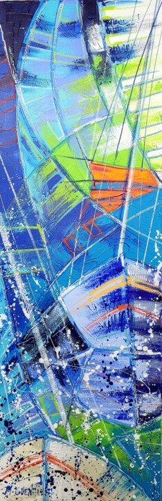 Schilderij getiteld "VERS LES GLENAN" door Myriam Guenaizia, Origineel Kunstwerk, Acryl Gemonteerd op Frame voor houten bran…