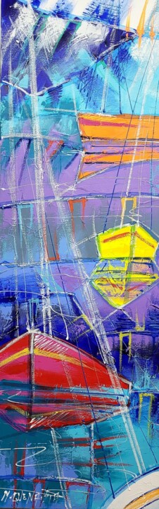 Schilderij getiteld "MAREE NOCTURNE" door Myriam Guenaizia, Origineel Kunstwerk, Olie Gemonteerd op Frame voor houten branca…