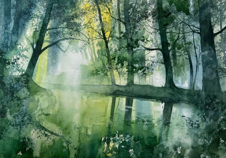 Bright summer morning Painting, 11.7x16.5 in