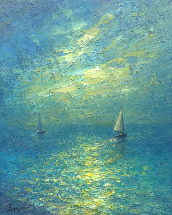 绘画 标题为“Sea 048” 由Dmitry Oleyn, 原创艺术品, 油 安装在木质担架架上