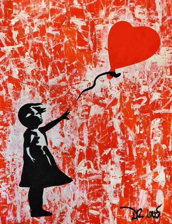 Love and hope RED ( Tribute to Banksy ) 绘画, 15.8x11.8 in