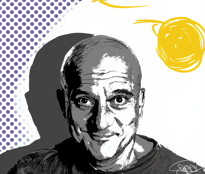 Digital Arts titled "Claudio Bisio" by Marzia Schenetti, Original Artwork, Digital Painting