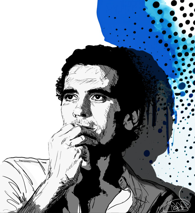 Digital Arts titled "Massimo Troisi" by Marzia Schenetti, Original Artwork, Digital Painting