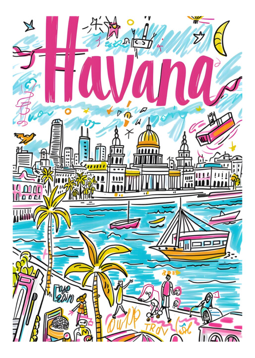 Arts numériques intitulée "Havana's Vibrant Ha…" par Chun Yu Guan, Œuvre d'art originale, Image générée par l'IA Monté sur C…