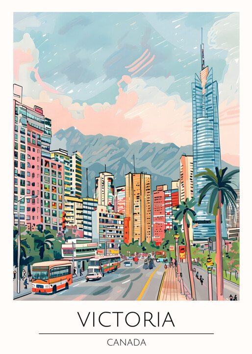 Vibrant Victoria Cityscape Цифровое искусство, 46,5x65,1 in