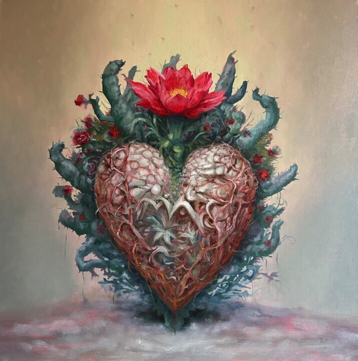 Painting titled "Matters of the heart" by Margarita Ado, Original Artwork, Oil Mounted on Wood Stretcher frame