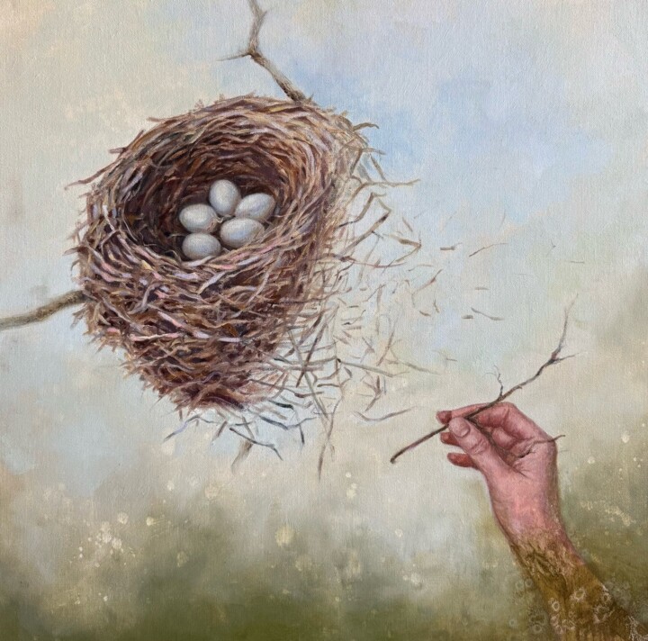 Painting titled "Nesting" by Margarita Ado, Original Artwork, Oil