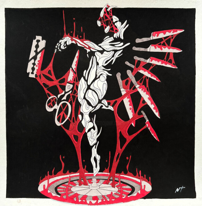 Casino of Self-Harm - Red | Markers on Paper Resim, 9,8x9,8 in