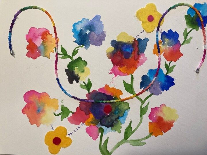 Painting titled "Merci la vie !!! 2" by July Singer, Original Artwork, Watercolor