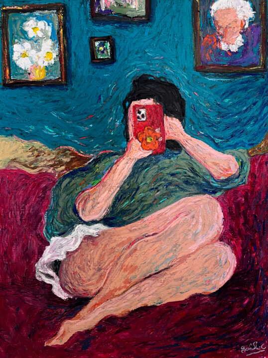 selfie fleuri 图画, 23.6x19.7 in