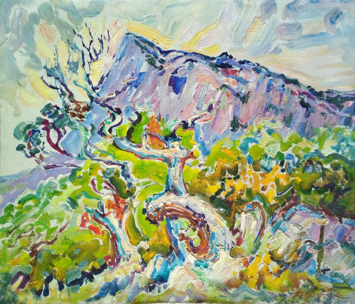 Spring morning in the mountains Painting, 19.7x23.6 in