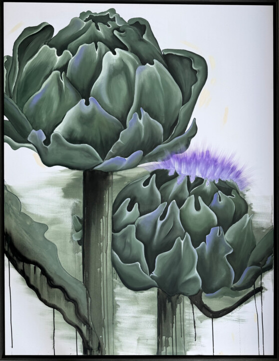 Painting titled "Artichoke" by Mirasezar, Original Artwork, Acrylic Mounted on Wood Stretcher frame
