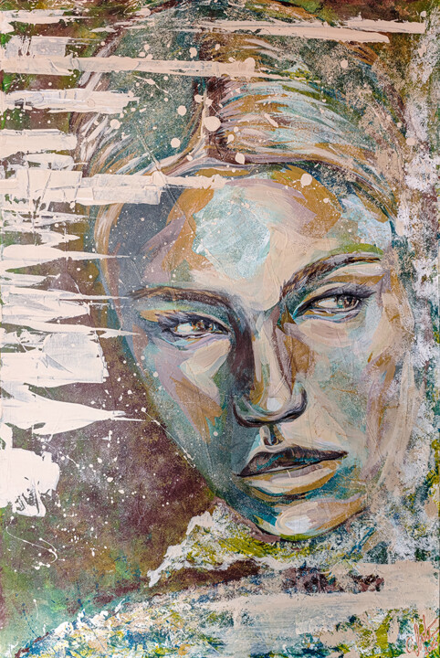 "Aurelia" başlıklı Tablo Carolyn Mielke (carographic) tarafından, Orijinal sanat, Akrilik Ahşap Sedye çerçevesi üzerine mont…