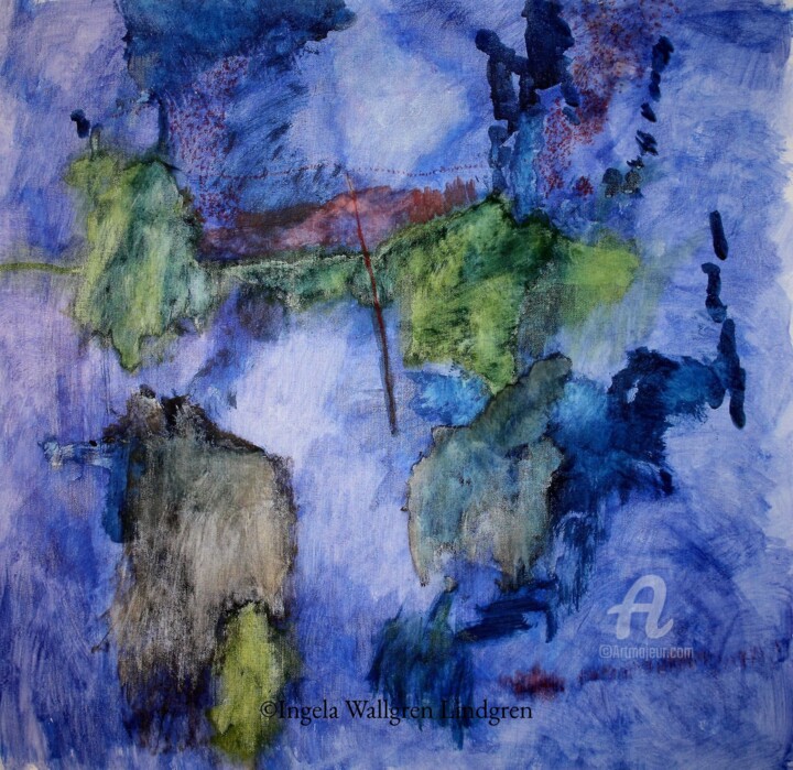 Painting titled "Blue landscape" by Ingela Wallgren Lindgren, Original Artwork, Tempera Mounted on Wood Stretcher frame
