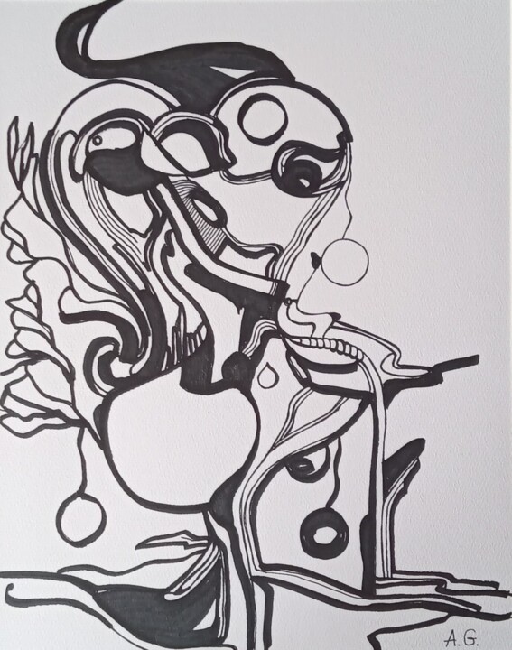 Dibujo titulada "Coexistence 2" por Anna Grochowska, Obra de arte original, Rotulador
