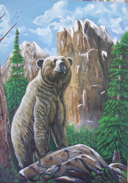 le regard du grizzli 绘画, 27.6x19.7 in