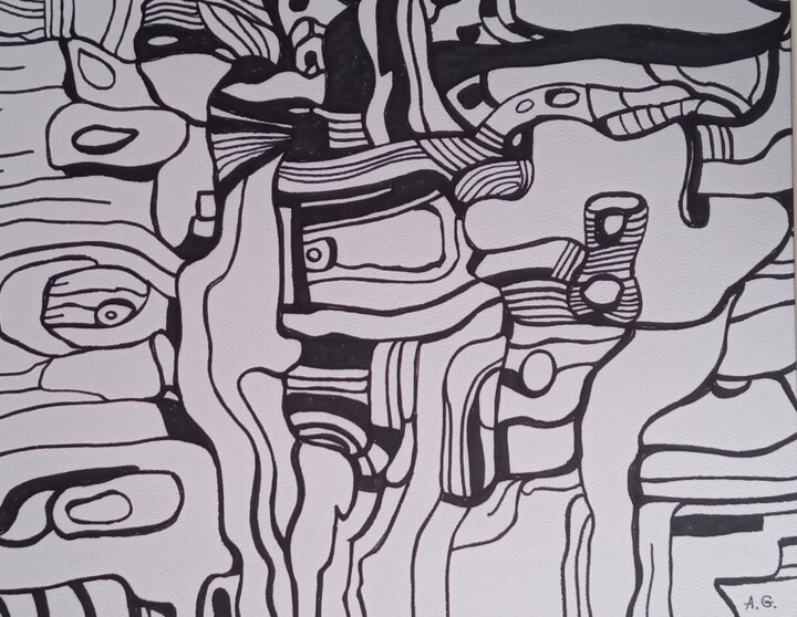 Dibujo titulada "Flowing abstraction…" por Anna Grochowska, Obra de arte original, Rotulador