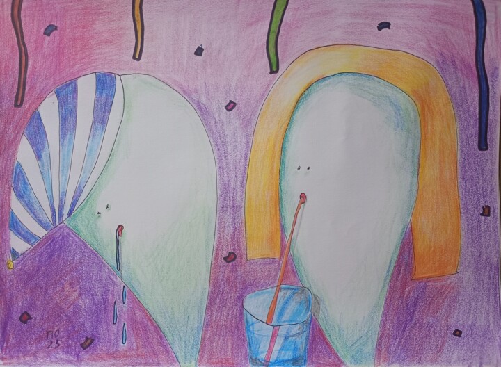 Drawing titled "Drunk" by Pavlo Ponomarenko, Original Artwork, Conté