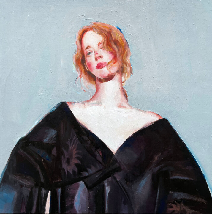 Painting titled "gown" by Elina Evstig, Original Artwork, Oil Mounted on Wood Stretcher frame