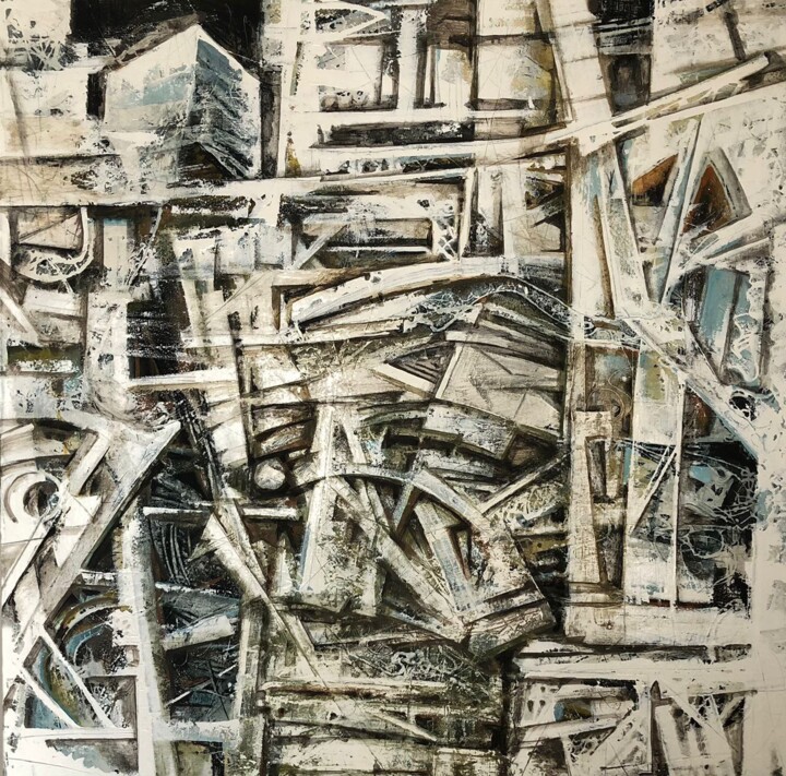 Painting titled "Curve" by Ershad Raftari, Original Artwork, Acrylic Mounted on Wood Panel