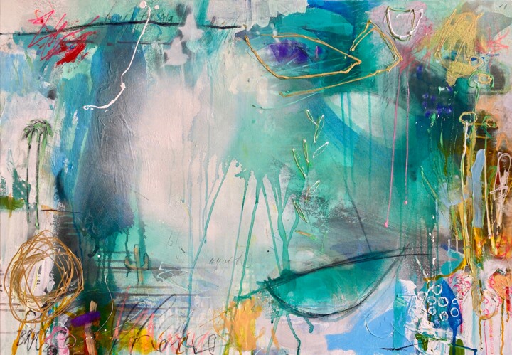 Painting titled "Home By The Sea" by Beate Garding Schubert, Original Artwork, Acrylic Mounted on Wood Stretcher frame