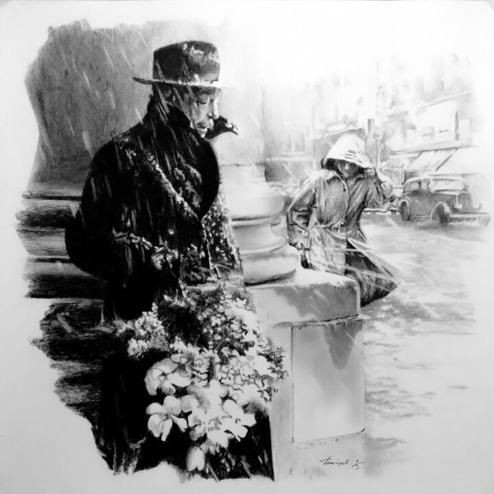 Drawing titled "Ты у меня одна" by Boytsov, Original Artwork, Charcoal
