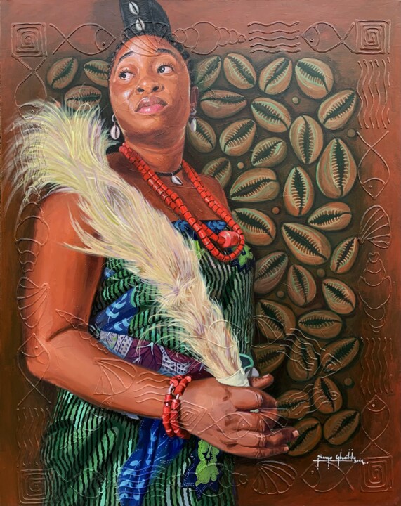 Painting titled "Adari" by Sanya Gbemileke, Original Artwork, Acrylic Mounted on Wood Stretcher frame