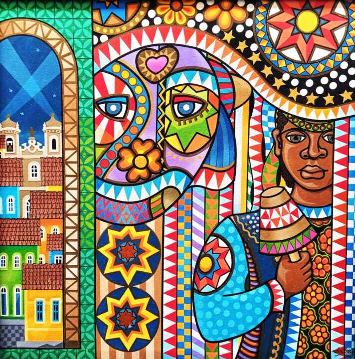 Bumbá meu boi e Casarios 绘画, 27.6x27.6 in