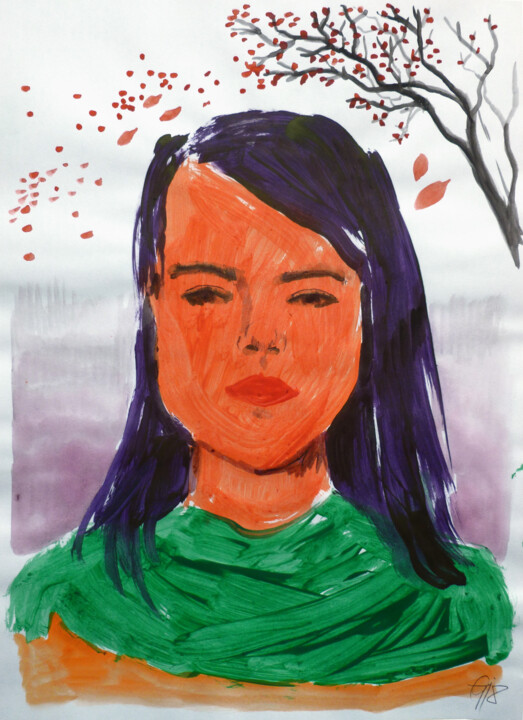 Portrait unter Herbstbaum. Malarstwo, 16,3x11,8 in