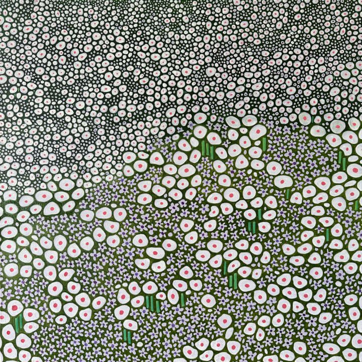 Painting titled "Flower Field" by Jennifer Bell, Original Artwork, Acrylic Mounted on Wood Stretcher frame