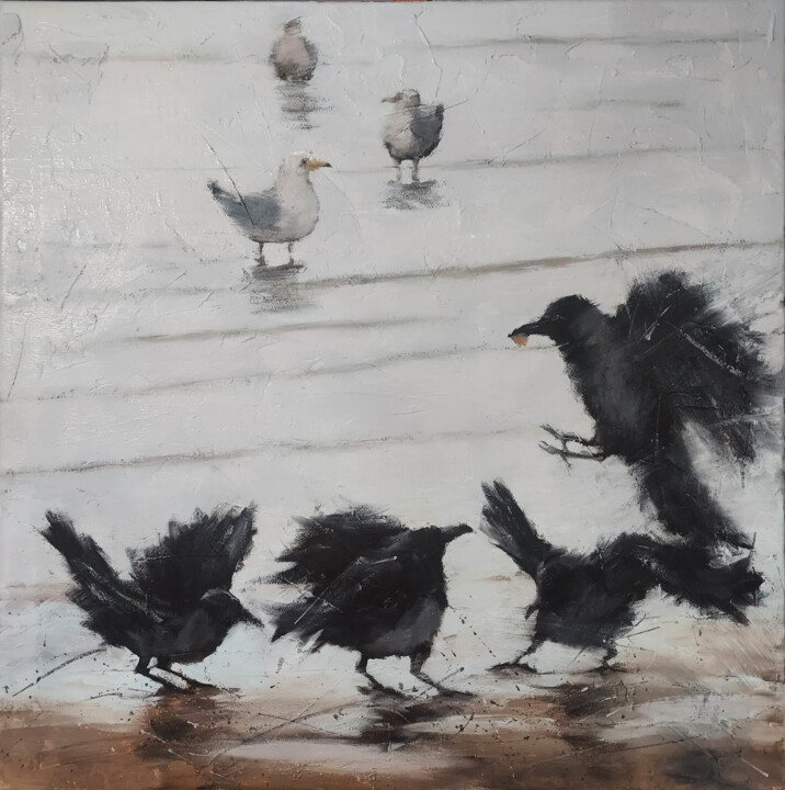 Painting titled "This is not our fig…" by Eugis Eidukaitis, Original Artwork, Oil Mounted on Wood Stretcher frame
