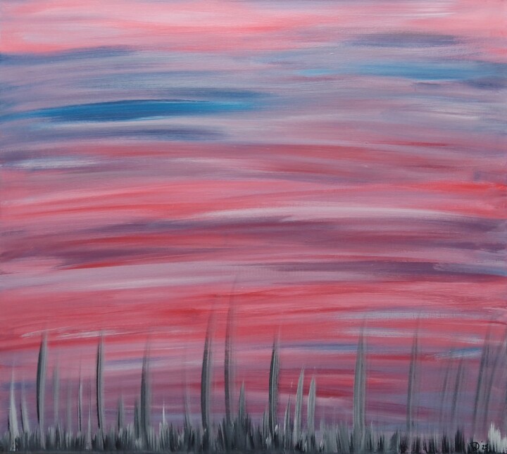Painting titled "The reedlands - col…" by Wiesje Van Dam, Original Artwork, Acrylic Mounted on Wood Stretcher frame
