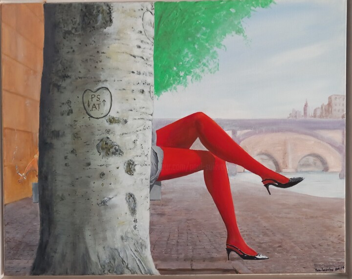 Les Jambes Rouges au bord de la Seine 绘画, 23.6x29.9 in