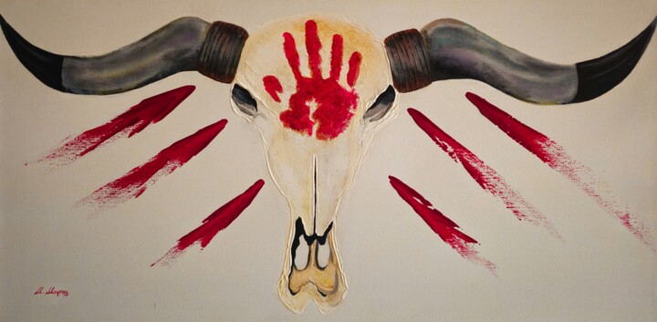 Painting titled "Sacrifice" by Mirko Maras, Original Artwork, Acrylic Mounted on Wood Panel