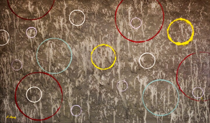 Painting titled "Circles of Cosmos" by Mirko Maras, Original Artwork, Acrylic Mounted on Wood Panel