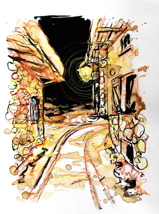 La nuit à Pralo Pittura, 15,9x11,6 in