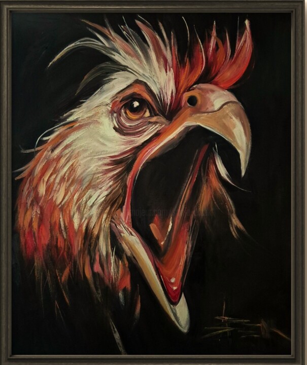 Schilderij getiteld "BOSS" door Sonja Brzak, Origineel Kunstwerk, Olie Gemonteerd op Frame voor houten brancard